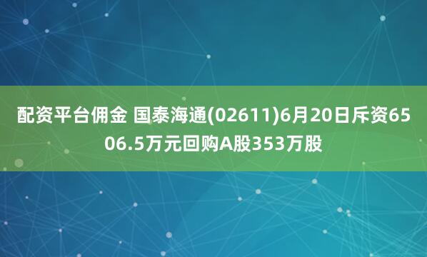 配资平台佣金 国泰海通(02611)6月20日斥资6506.5万元回购A股353万股