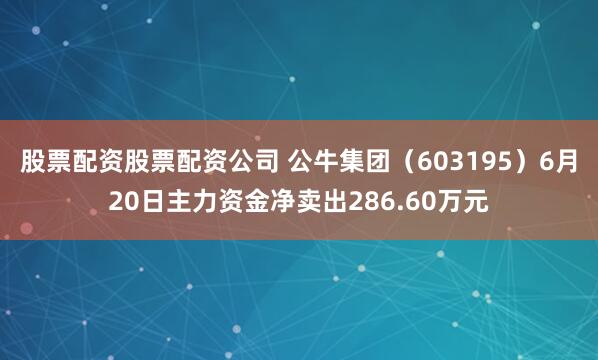 股票配资股票配资公司 公牛集团（603195）6月20日主力资金净卖出286.60万元