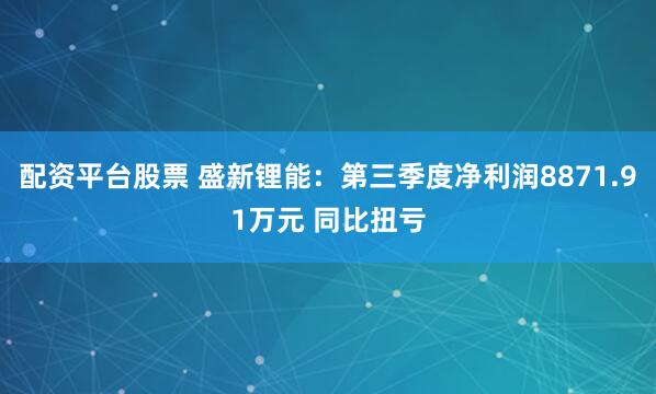 配资平台股票 盛新锂能：第三季度净利润8871.91万元 同比扭亏